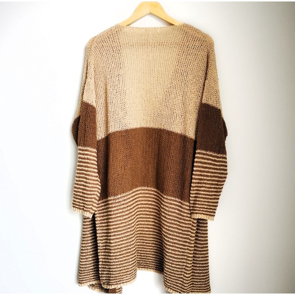Stitchdrop Striped Open Knit Open Front Cardigan Burlap Combo Size 1X Plus NWT - Picture 3 of 10